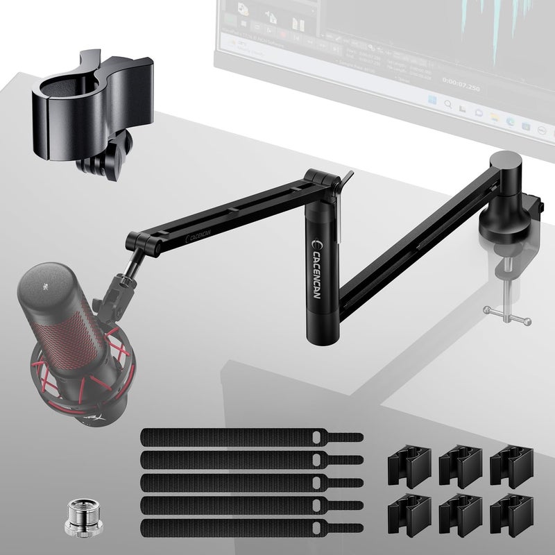 CACENCAN M05 Boom Arm, 360° Rotatable Microphone Stand with Desk Mount, Foldable Desk Mic Arm with 3/8'' to 5/8'' Screw Adapter, Microphone Arm for Live Streaming, Gaming, Podcasting, Radio - Image 1